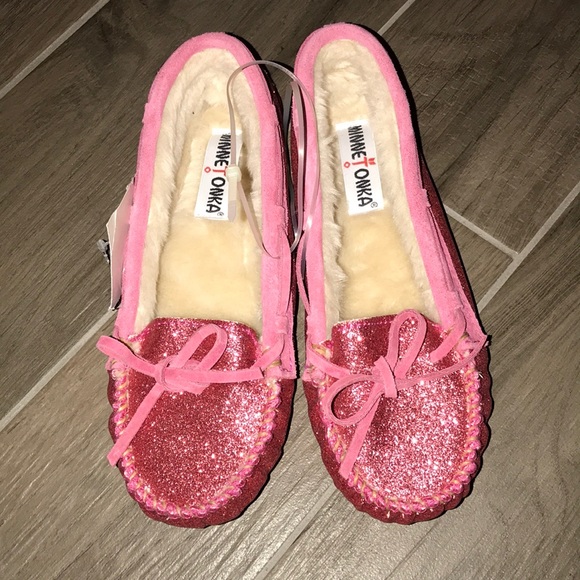 pink glitter moccasins